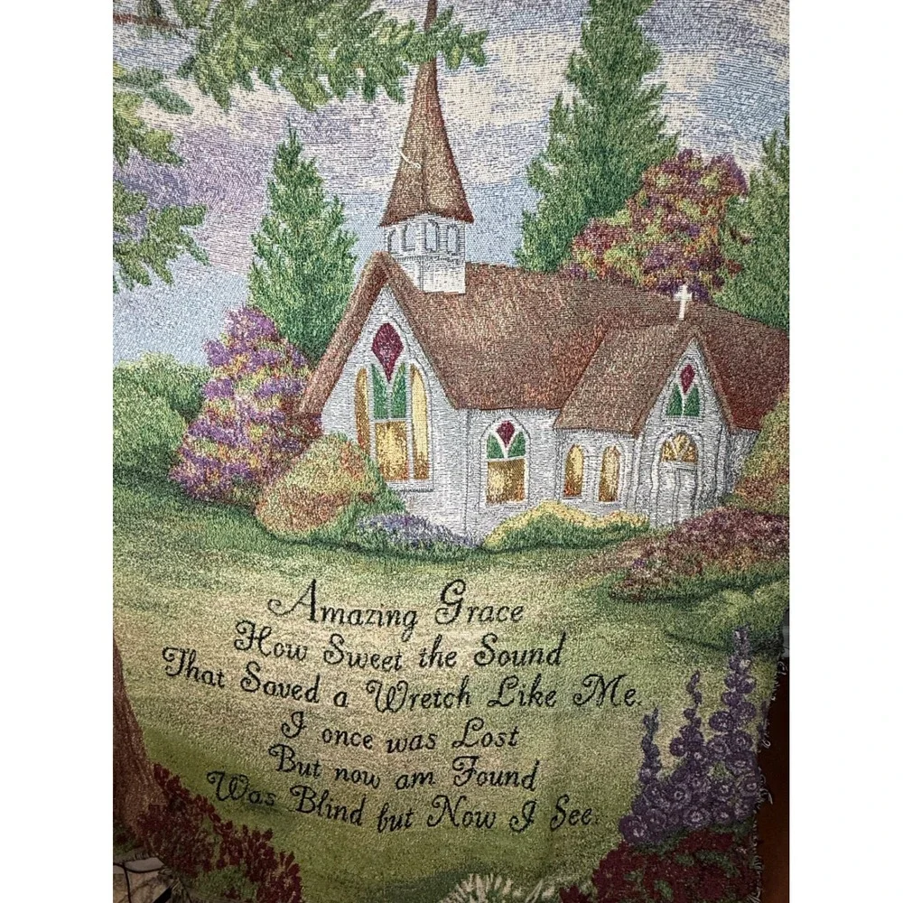 Manual Woodworkers Weavers Amazing Grace Tapestry Throw Blanket 50x60 Cotton USA